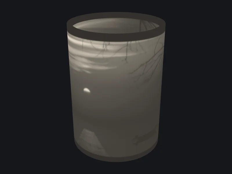 3D model of a lamp shade with the jetty photo in it, lit from inside