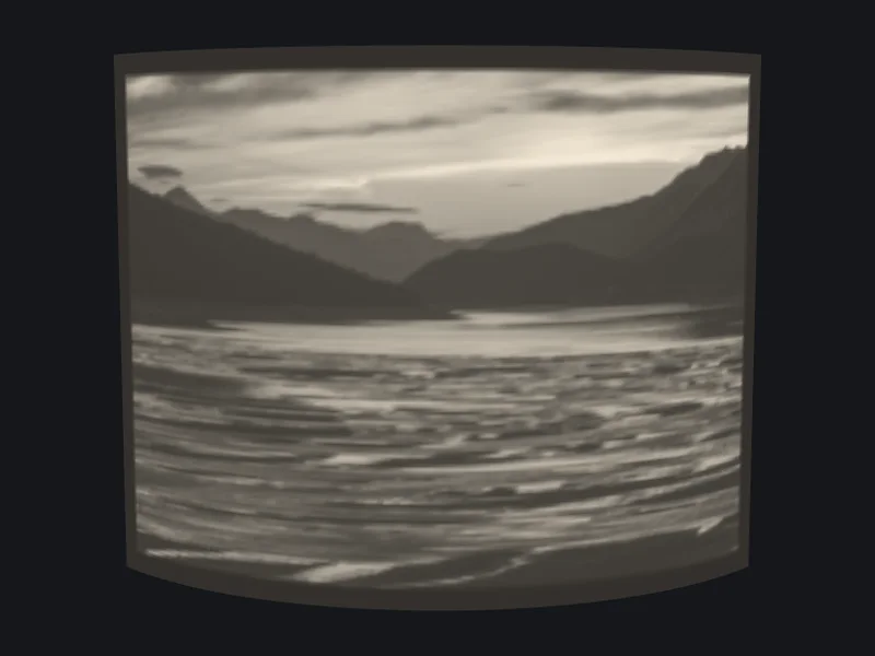 3D model of a curved lithophane of the mountain lake, lit from behind