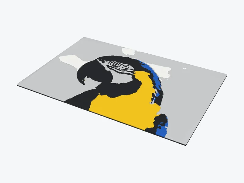3D model of a flat colour print of the parrot in five filaments